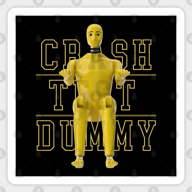 Crash Test Dummy Yellow Crash Test Man Facing Forward With Yellow Text As Background Sticker by ActivLife